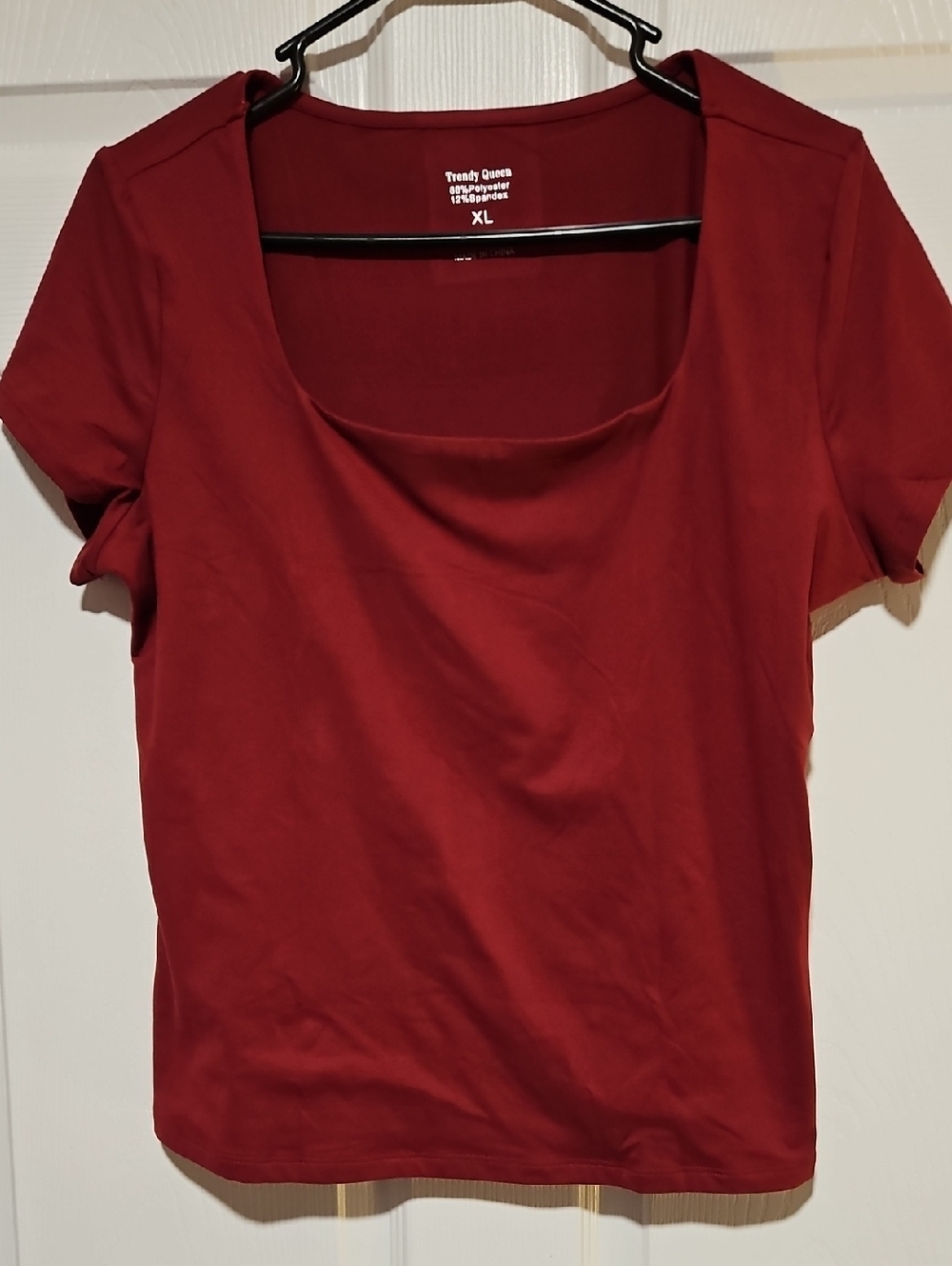 Trendy Queen Scoop Neck Short Sleeve Top - Wine Red - XL
